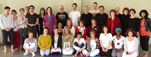 Acharya Siddhananda Sita (center holding picture) gave the first initiation into Babaji's Kriya Yoga in Paris, 
        France, June 3-5,  2016 to 30 aspiring persons.